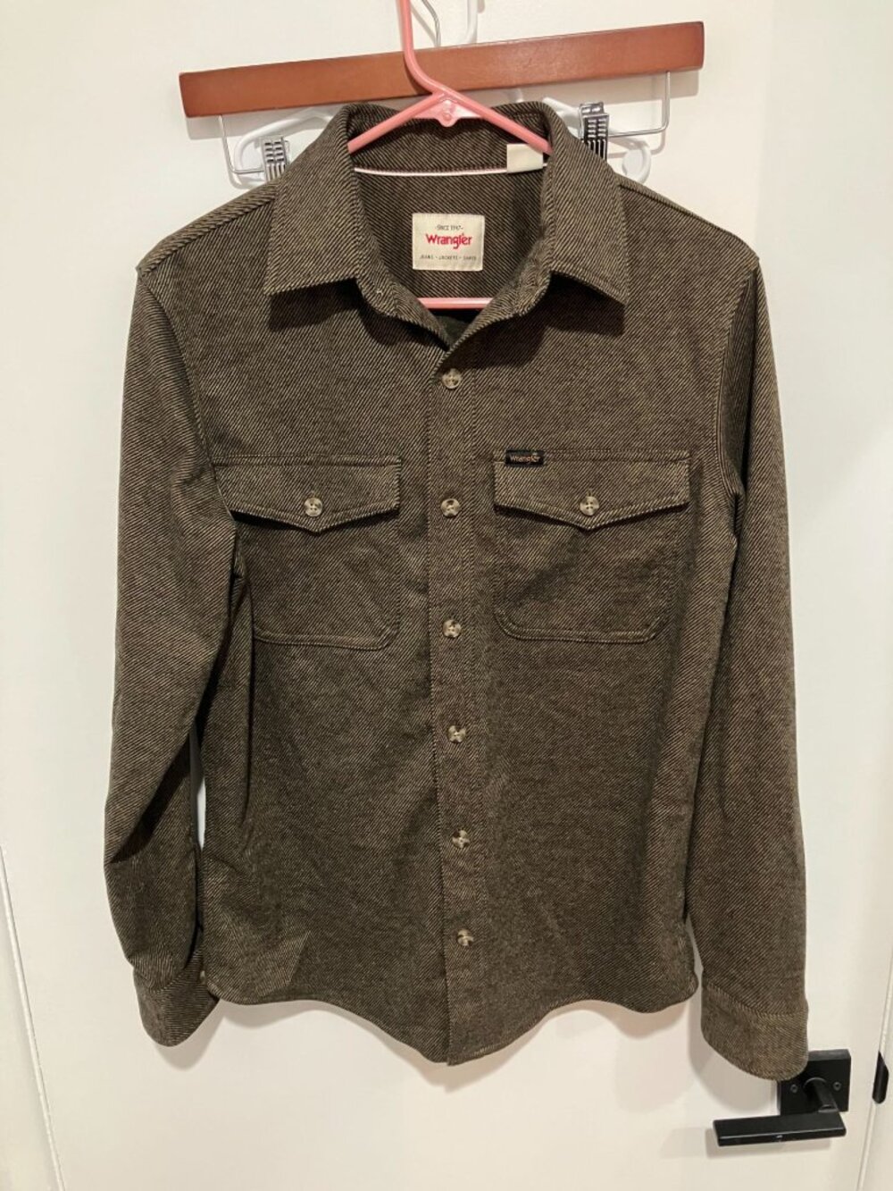 Wrangler Men's Brushed Knit Button-Up Shirt, Brown, Size Small